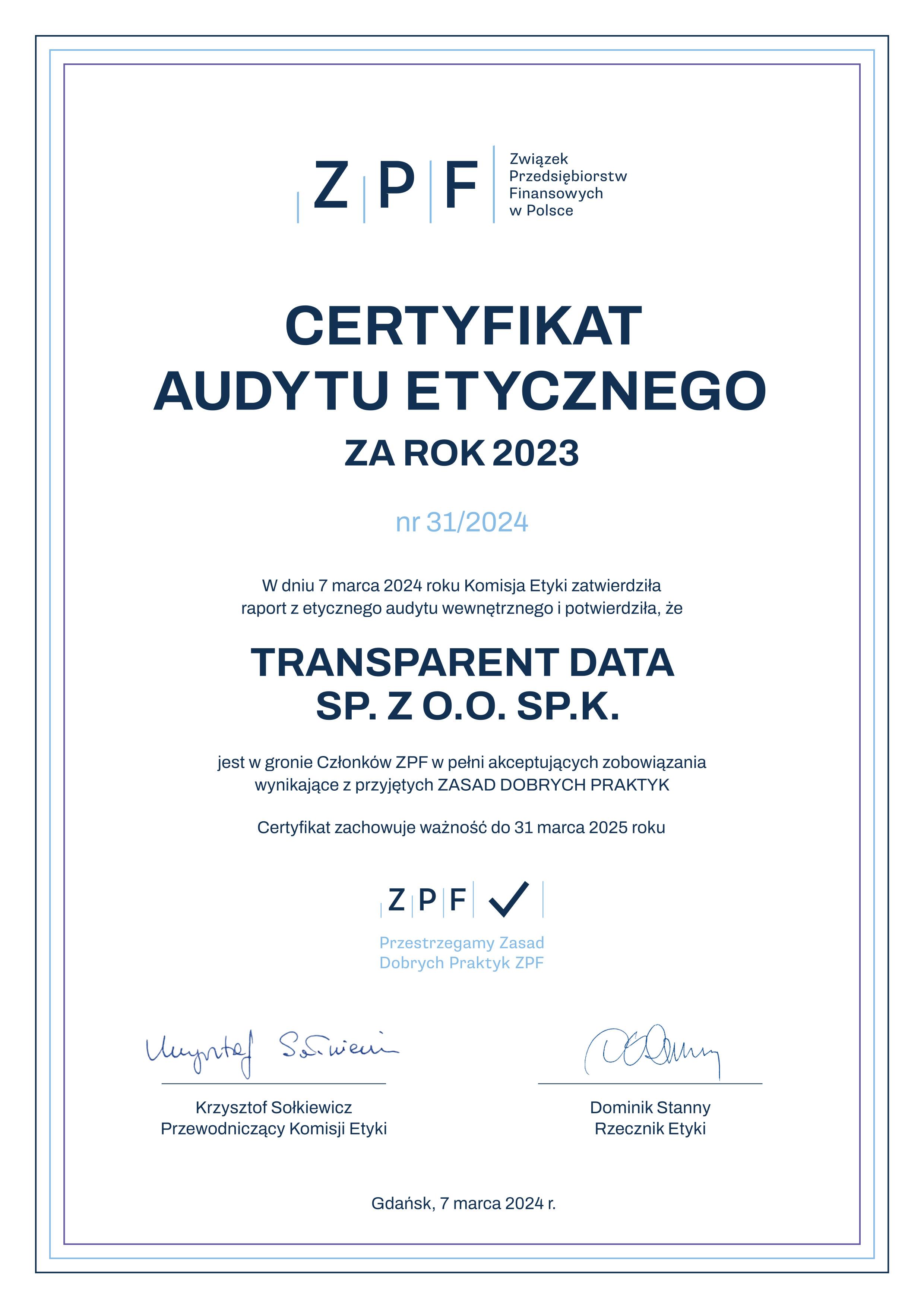 ZPF certificate